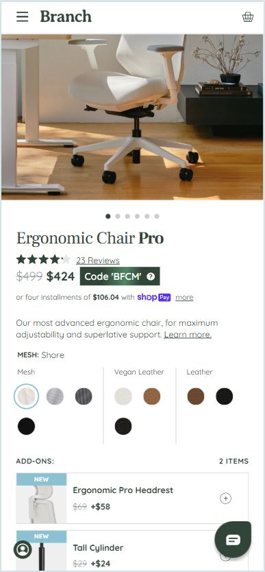 Banch product display page